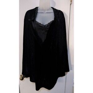 Vintage 90s Chelsea Studio Black Velvet Deep V Blouse 1X Goth